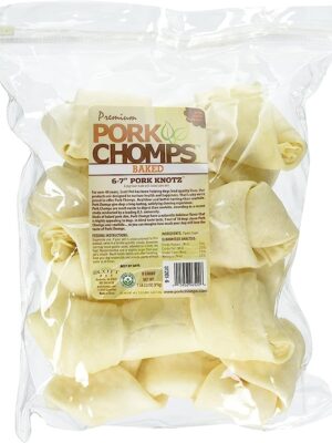 Pork Chomps Baked Pork Skin Dog Chews, 6-inch Knots, 6 Count