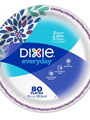 Dixie Everyday Paper Plates, Dinner Size (10 1/16 inches) - Pack of 80 Count