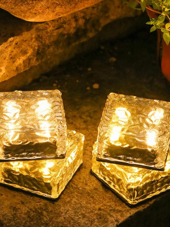 4pcs Solar Led Light Clear Ice Cube Lights Outdoor