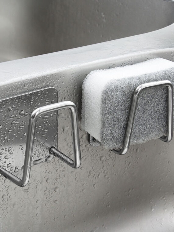 Kitchen Organizer Sponge Holder Soap Drying Rack Self Adhesive Sink Drain Racks Stainless Steel Sink Wall Storage Racks Hooks